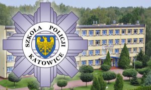 Baner z logo Szkoły Policji w Katowicach